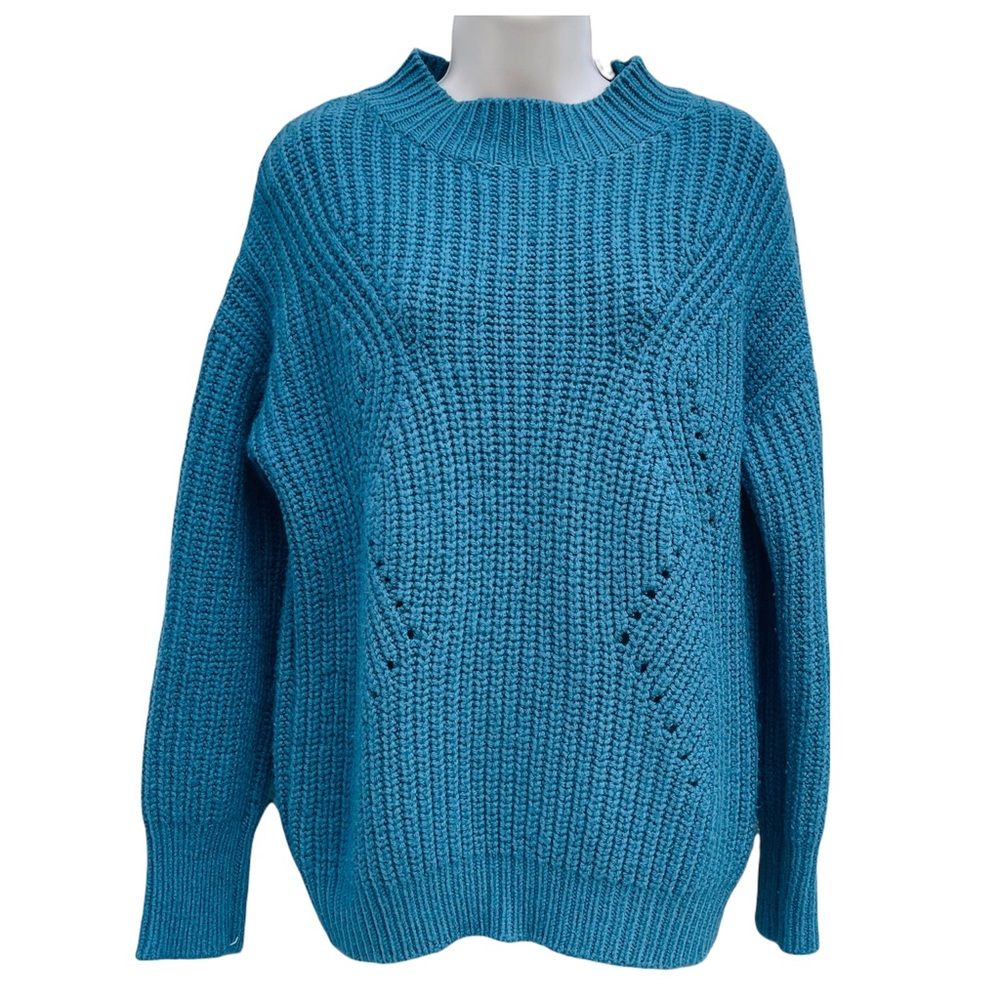 100% Wool Knit Sweater BROOKS BROTHERS pullover thick oversized chunky blue